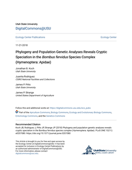 Phylogeny and Population Genetic Analyses Reveals Cryptic Speciation in the Bombus Fervidus Species Complex (Hymenoptera: Apidae)