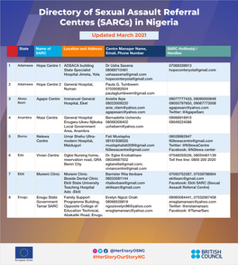 Directory of Sexual Assault Referral Centres (Sarcs) in Nigeria