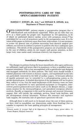 Postoperative Care of the Open-Cardiotomy Patient