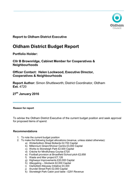 Oldham District Budget Report