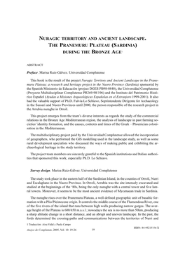 Nuragic Territory and Ancient Landscape. the Pranemuru Plateau (Sardinia) During the Bronze Age1