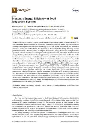 Economic Energy Efficiency of Food Production Systems