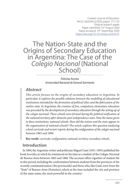 The Nation-State and the Origins of Secondary Education in Argentina