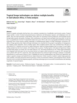 Tropical Forage Technologies Can Deliver Multiple Benefits in Sub-Saharan Africa