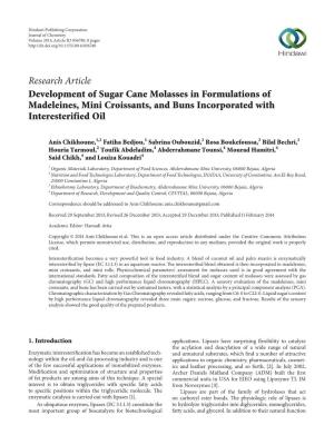 Development of Sugar Cane Molasses in Formulations of Madeleines, Mini Croissants, and Buns Incorporated with Interesterified Oil