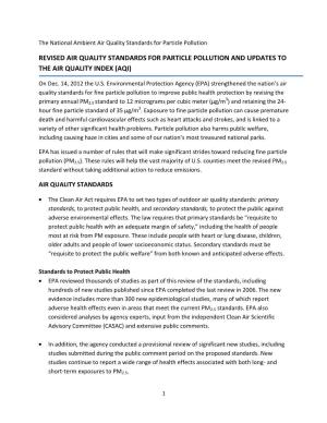 Revised Air Quality Standards for Particle Pollution and Updates to the Air Quality Index (Aqi)