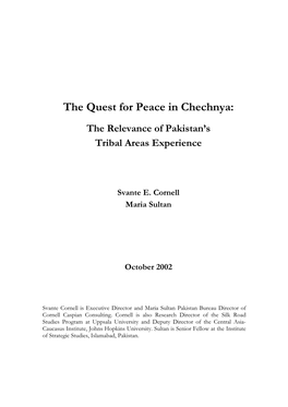 The Quest for Peace in Chechnya: the Relevance of Pakistan’S Tribal Areas Experience