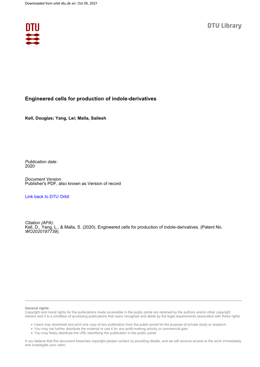 Engineered Cells for Production of Indole-Derivatives