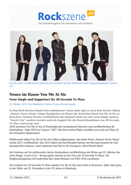 Neues Im Hause You Me at Six Neue Single Und Supportact Für 30 Seconds to Mars