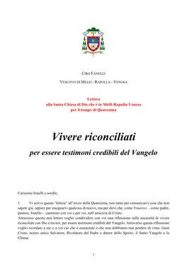 Vivere Riconciliati Per Essere Testimoni Credibili Del Vangelo