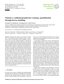 Natural Vs. Artificial Groundwater Recharge, Quantification Through