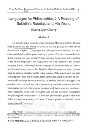 A Reading of Bakhtin's Rabelais and His World