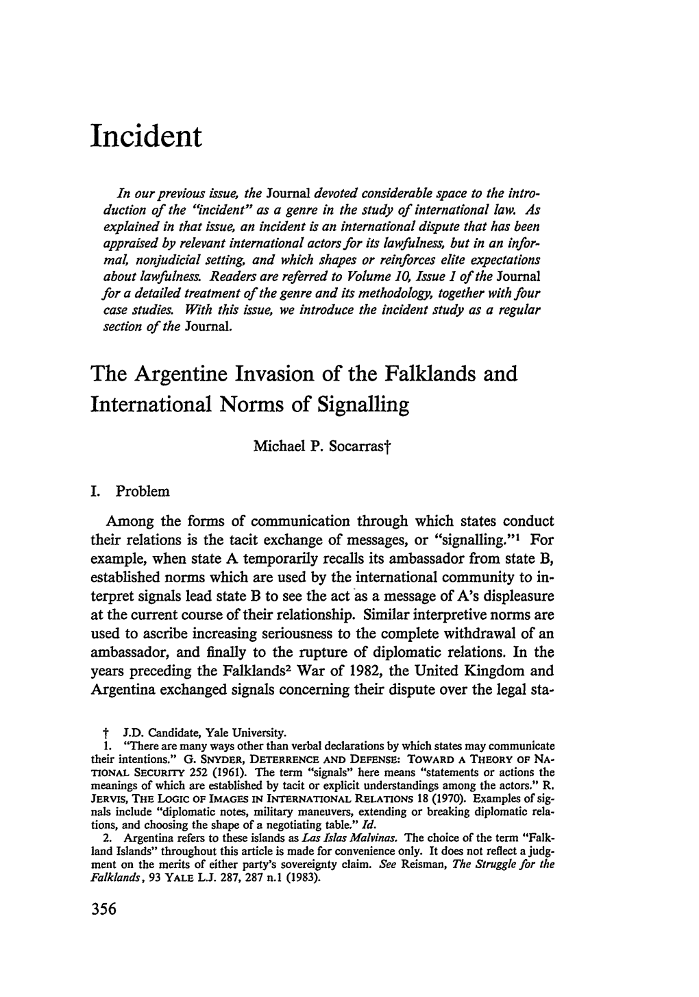 The Argentine Invasion of the Falklands and International Norms of Signalling