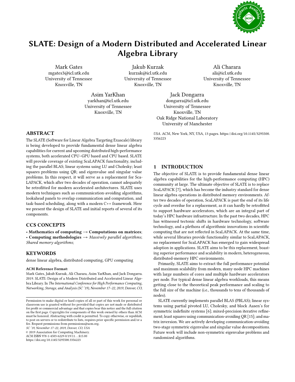Design of a Modern Distributed and Accelerated Linear Algebra Library