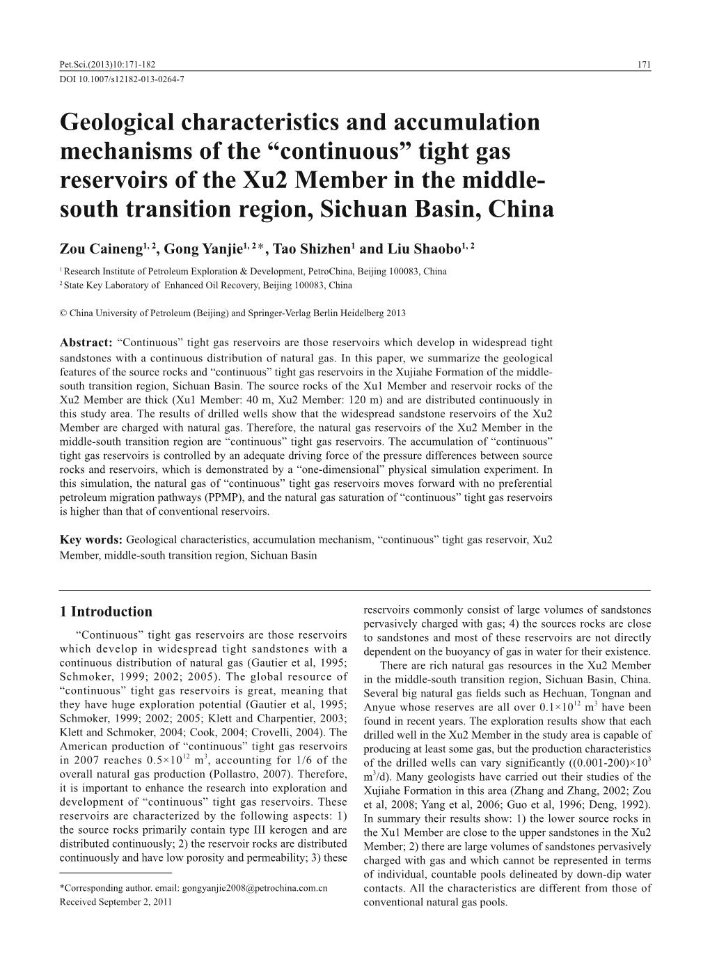 Tight Gas Reservoirs of the Xu2 Member in the Middle- South Transition Region, Sichuan Basin, China