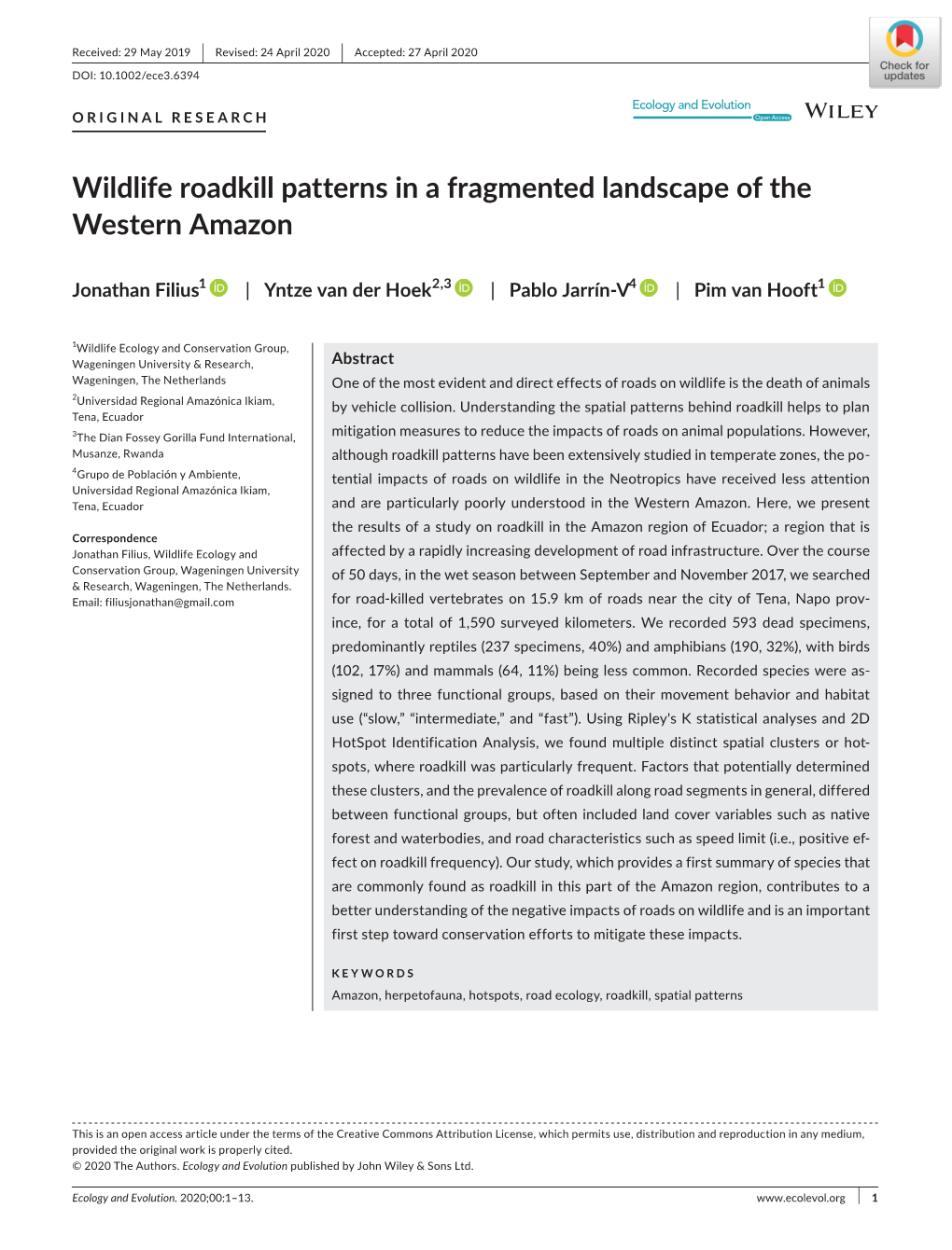 Wildlife Roadkill Patterns in a Fragmented Landscape of the Western Amazon