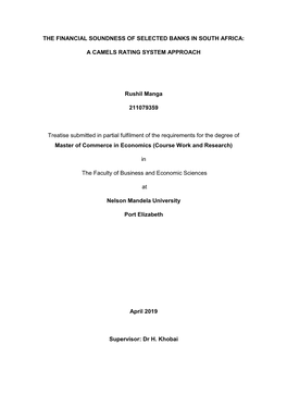 The Financial Soundness of Selected Banks in South Africa