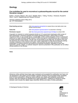 Geology, Published Online on 9 May 2013 As Doi:10.1130/G34298.1