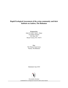 Rapid Ecological Assessment of the Avian Community and Their Habitats on Andros, the Bahamas