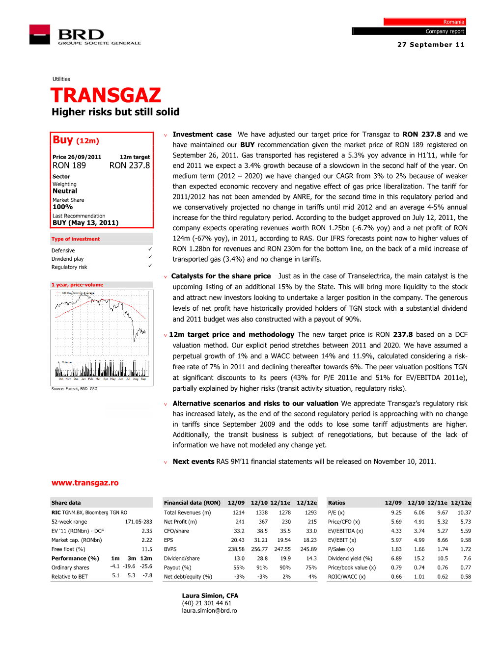 TRANSGAZ Higher Risks but Still Solid