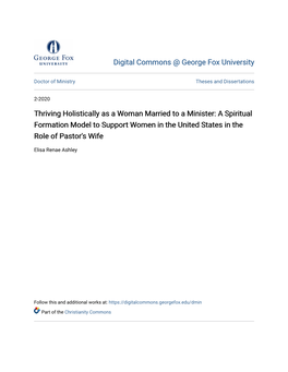 Thriving Holistically As a Woman Married to a Minister: a Spiritual Formation Model to Support Women in the United States in the Role of Pastor's Wife
