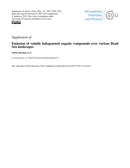 Supplement of Emission of Volatile Halogenated Organic Compounds Over Various Dead Sea Landscapes
