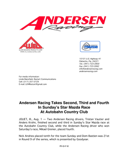Andersen Racing Takes Second, Third and Fourth in Sunday's Star