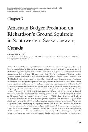 American Badger Predation on Richardson's Ground Squirrels In