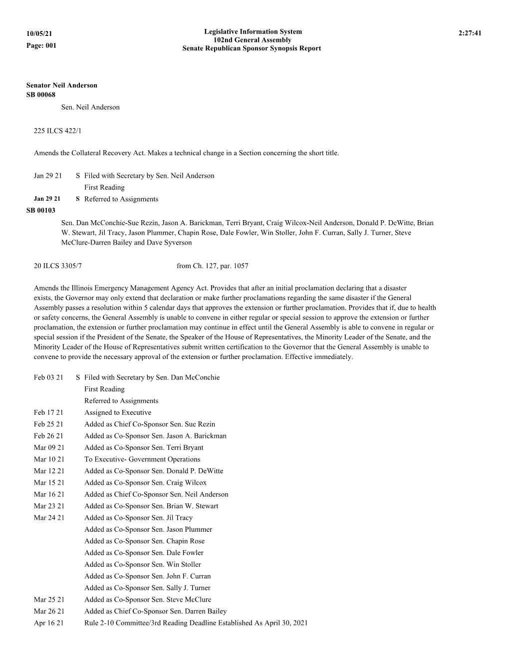 2:27:04 07/16/21 Page: 001 Legislative Information System