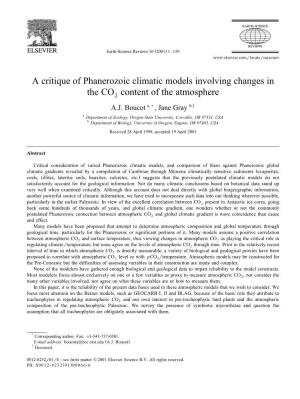 A Critique of Phanerozoic Climatic Models Involving Changes in The