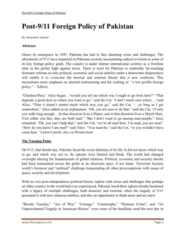 Post-9/11 Foreign Policy of Pakistan