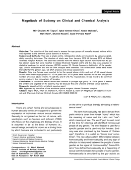 Magnitude of Sodomy on Clinical and Chemical Analysis