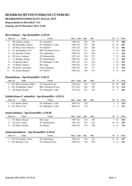 BEZIRKSSCHÜTZENVERBAND LÜNEBURG BEZIRKSMEISTERSCHAFT HALLE 2015 Bogenschießen in Barendorf / LG Sonntag, Den 07.Dezember 2014, 13.00