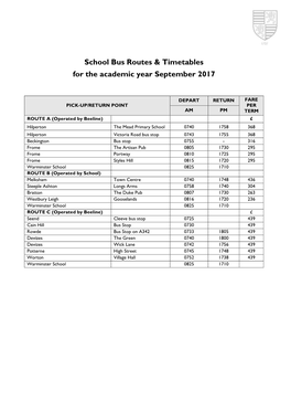 School Bus Routes & Timetables for the Academic Year September 2017