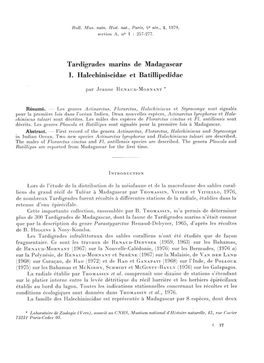 Tardigrades Marins De Madagascar I. Halechiniscidae Et Batillipedidae