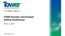 TSEM Investor and Analyst Online Conference