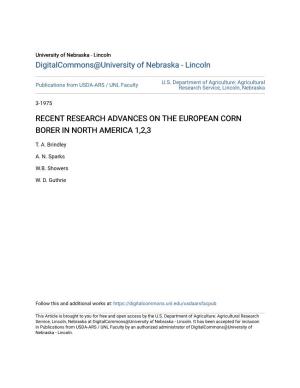 Recent Research Advances on the European Corn Borer in North America 1,2,3