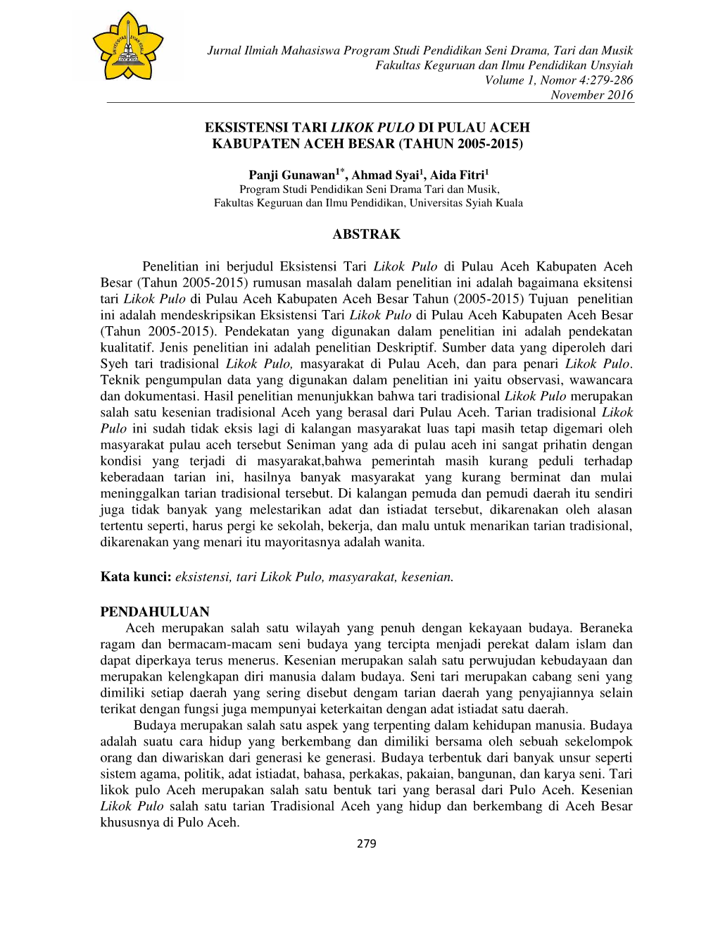 Eksistensi Tari Likok Pulo Di Pulau Aceh Kabupaten Aceh Besar (Tahun 2005-2015)