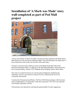 Story Wall Completed As Part of Ped Mall Project