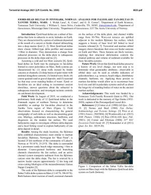 Fjord-Head Deltas in Finnmark, Norway: Analogs for Paleolake Fan-Deltas in Xanthe Terra, Mars
