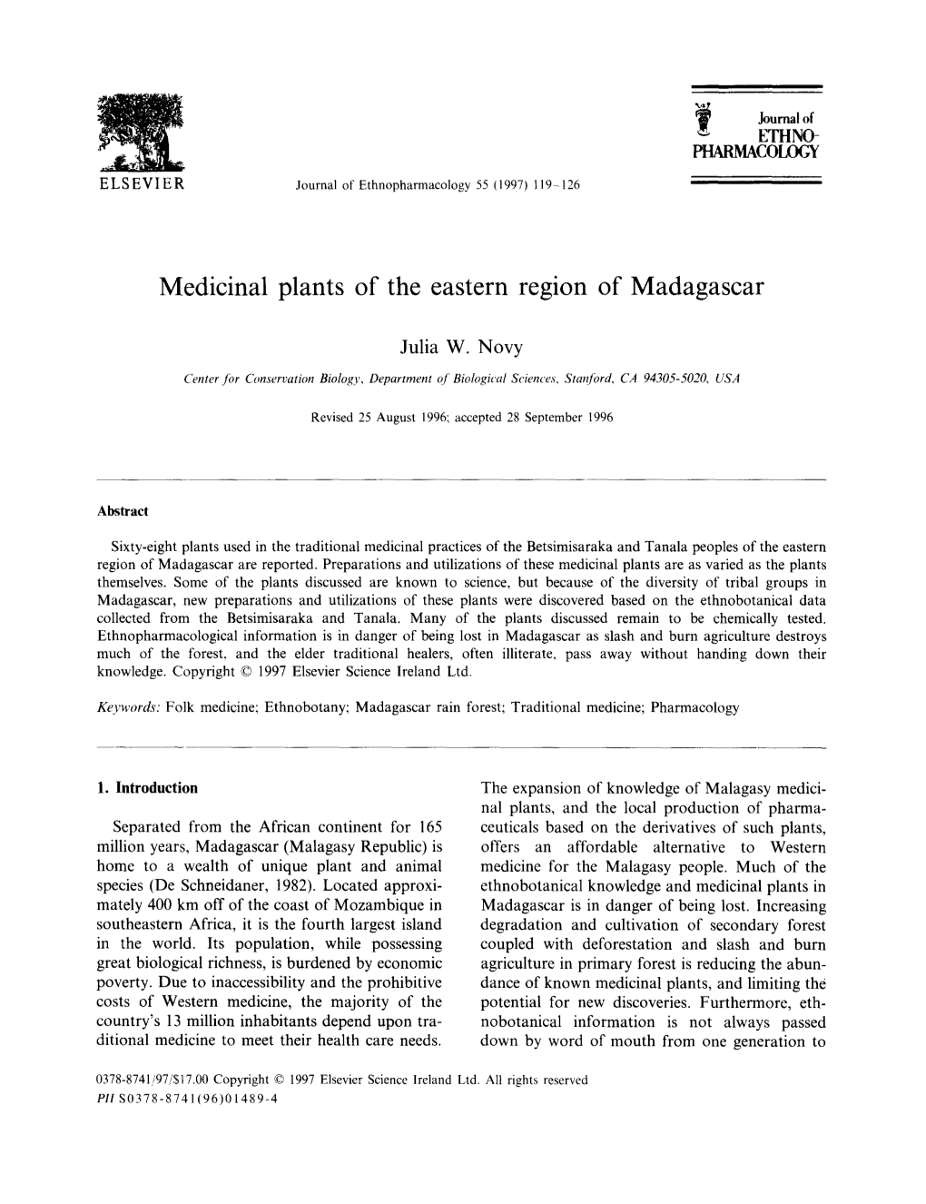 Medicinal Plants of the Eastern Region of Madagascar