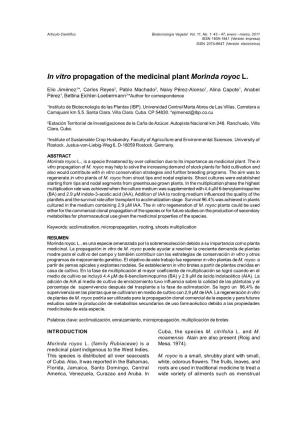 In Vitro Propagation of the Medicinal Plant Morinda Royoc L