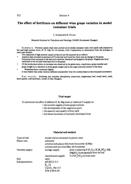 The Effect of Fertilizers on Different Wine Grape Varieties in Model Container Trials