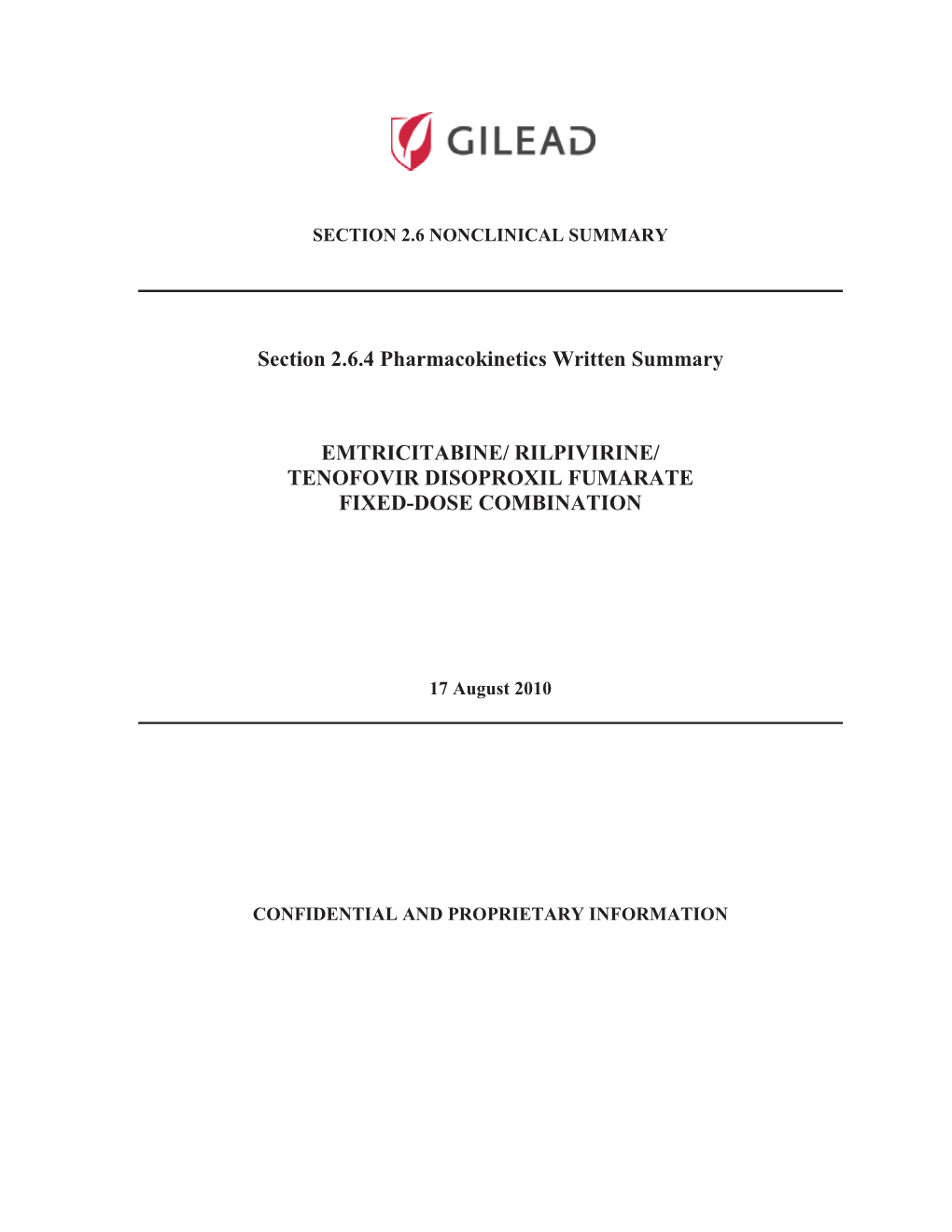 Section 2.6.4 Pharmacokinetics Written Summary EMTRICITABINE