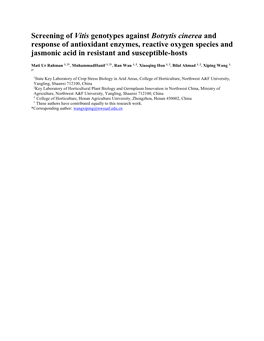 Screening of Vitis Genotypes Against Botrytis Cinerea and Response Of