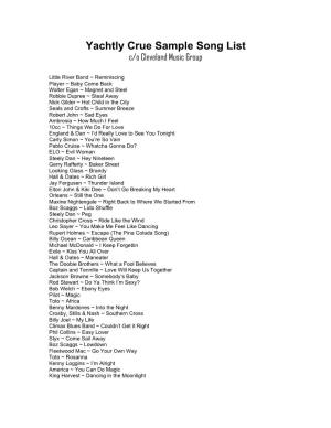 Yachtly Crue Sample Song List C/O Cleveland Music Group