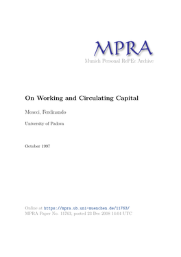 On Working and Circulating Capital