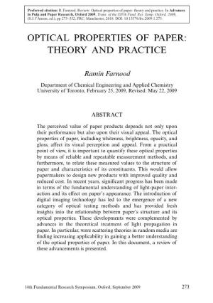 Optical Properties of Paper: Theory and Practice