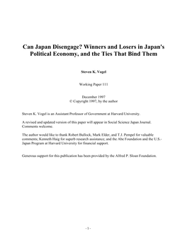 Winners and Losers in Japan's Political Economy, and the Ties That Bind Them