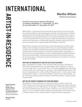 INTERNATIONAL ARTIST-IN-RESIDENCE Martha Wilson Political Evolution